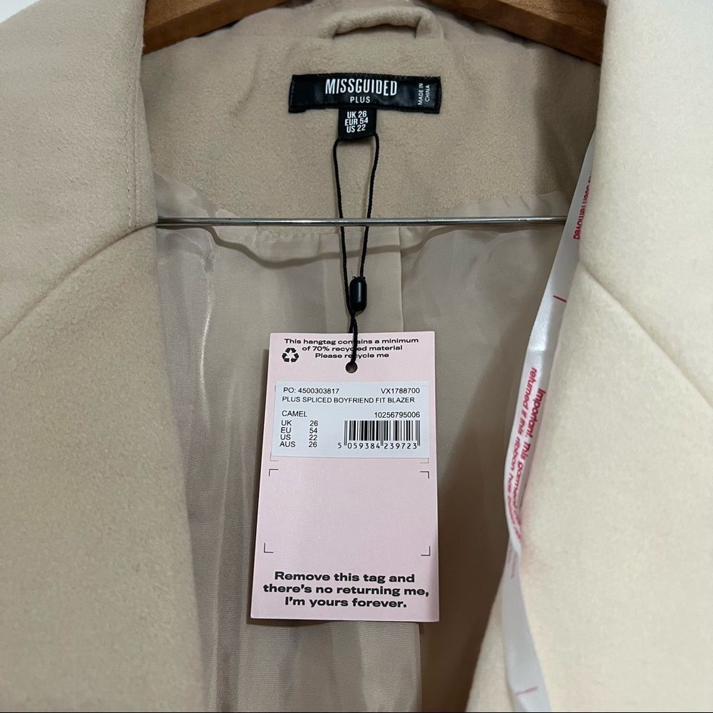 Missguided plus size camel spliced boyfriend fit blazer coat size 22 - Picture 6 of 8